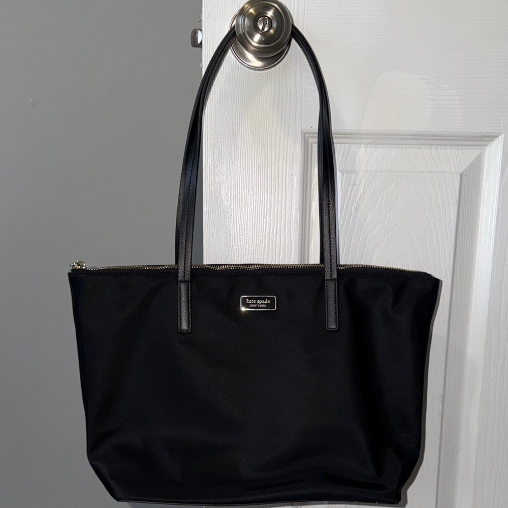 Kate Spade Black Nylon Tote Bag with Leather Straps